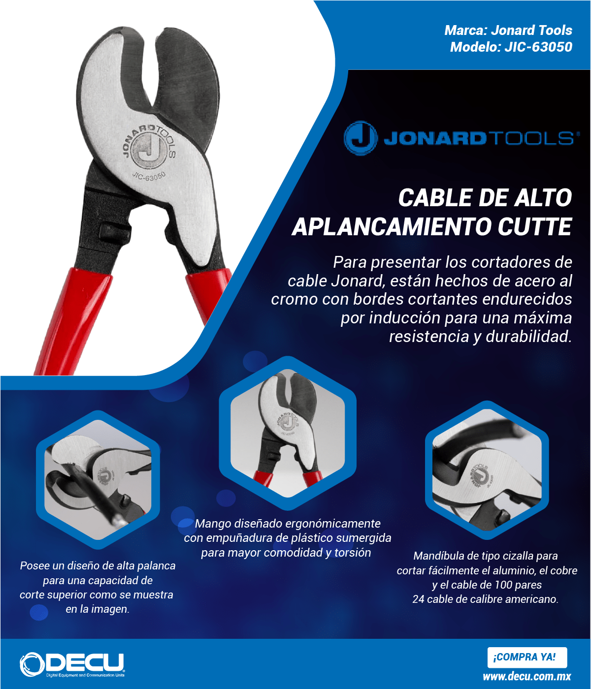 Pinzas Cortadora de Cable | Jonard Tools | JIC-63050