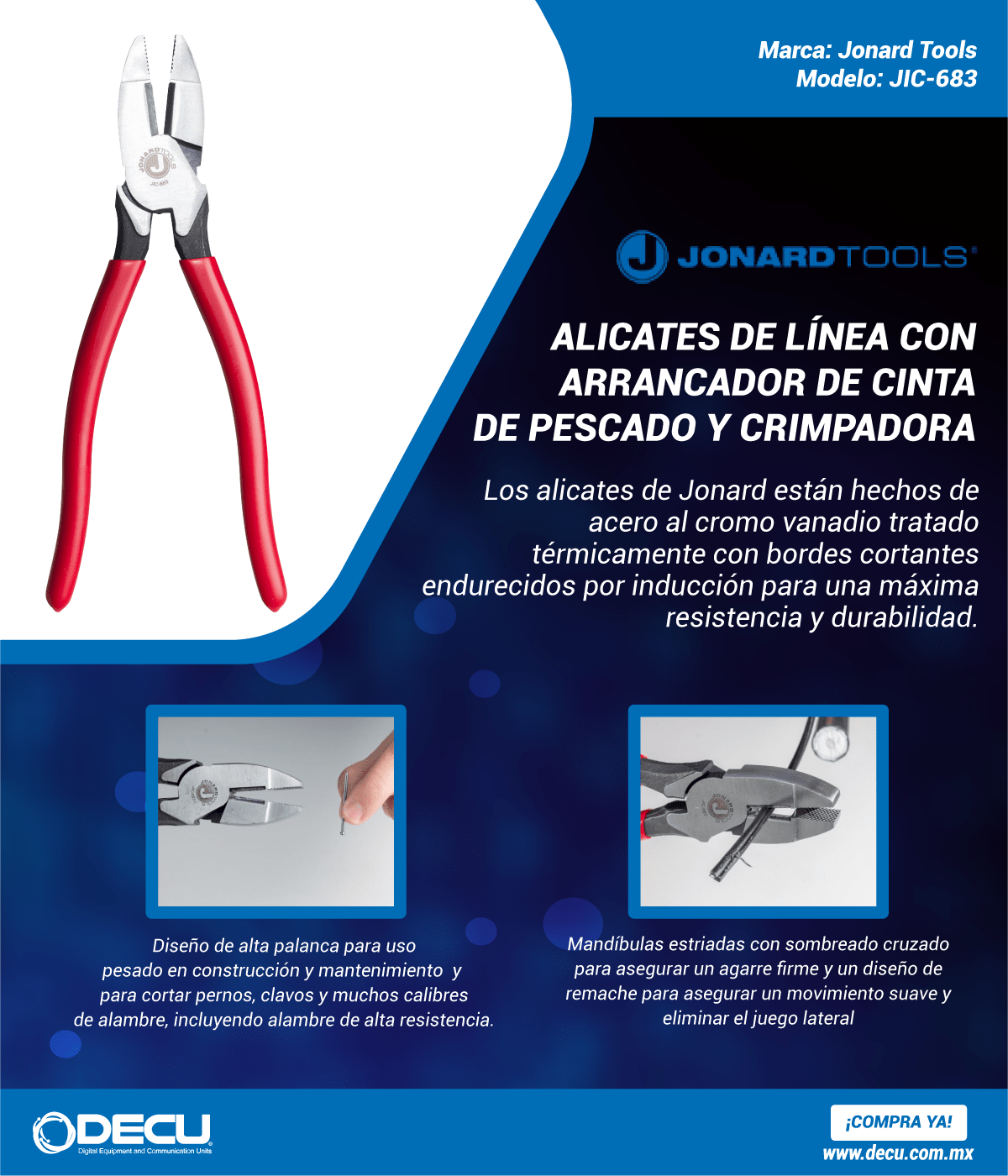 Pinzas de Electricista con Corte | Jonard Tools | JIC-683