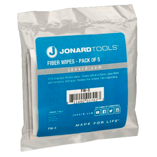Toallitas Húmedas para Fibra Óptica (Paquete de 5) | Jonard Tools | FW-5
